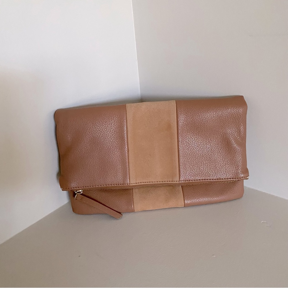 Faux Suede/Leather Clutch with zipper and magnet fold
